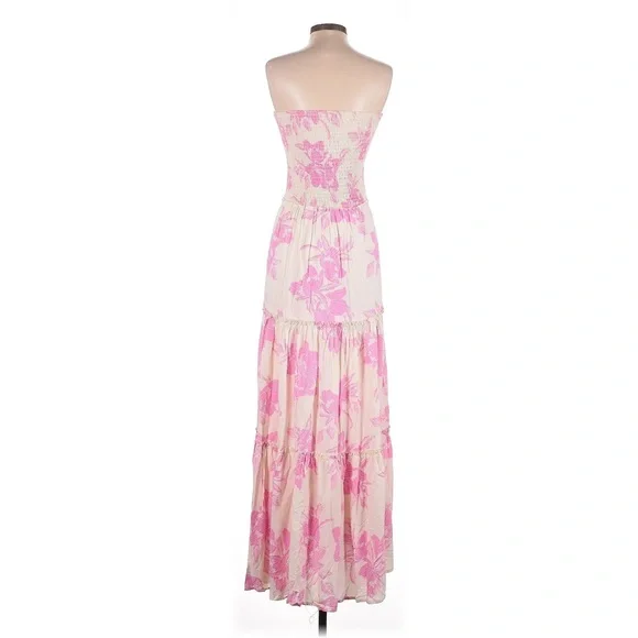 NWT Anthropologie Able The Label Smocked Strapless Tiered Tropical Maxi Dress - Picture 3 of 7